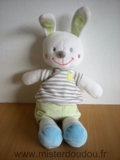 Lapin Blanc vert rayures grises Nicotoy