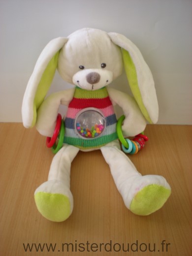 Lapin Blanc vert tricot rayé activités anneaux billes Nicotoy