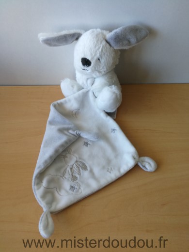 Nicotoy Lapin Simba blanc gris mouchoir blanc gris etoiles - Très bon état