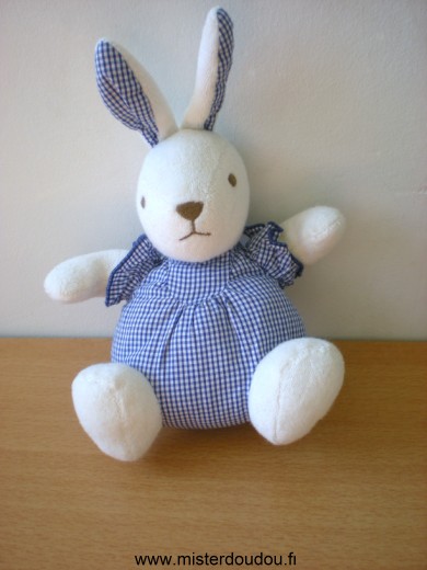 Nounours Lapin Blanc vichy bleu marine - Très bon état