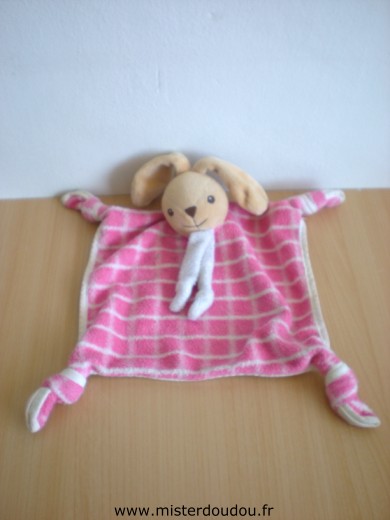 Nounours Lapin Carreaux rose dessus blanc dessous - Très bon état