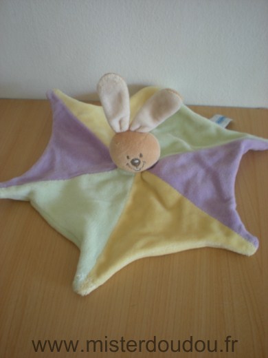 Nounours Lapin Etoile jaune mauve vert - Très bon état