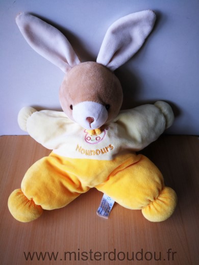 Nounours Lapin Jaune beige tete de fille - Très bon état
