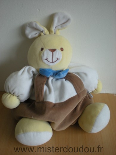 Nounours Lapin Marron blanc noeud bleu - Très bon état