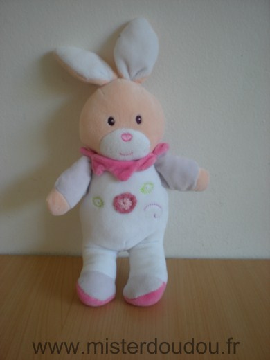Nounours Lapin Mauve col rose - Très bon état
