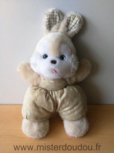 Nounours Lapin Peluche blanc marron salopette - Très bon état