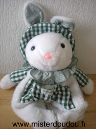 Lapin Peluche blanc tissus vert Nounours
