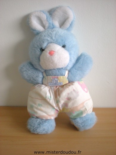 Lapin Peluche bleue salopette tissus motifs campagne Nounours