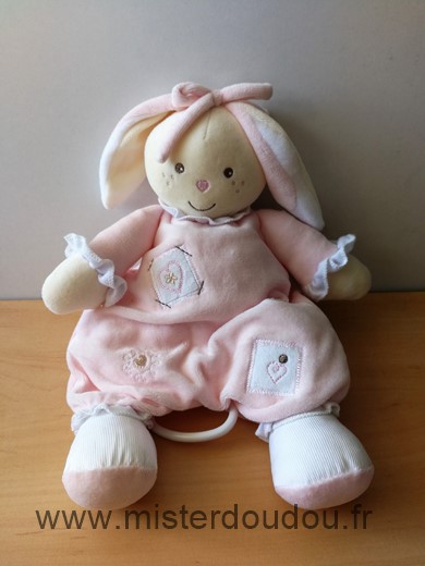 Nounours Lapin Rose blanc coeur - Très bon état
