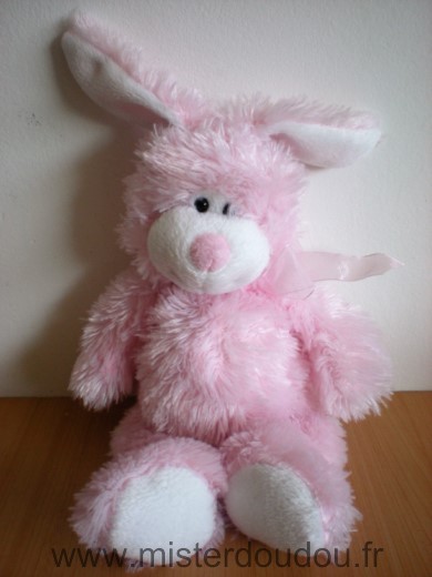 Planet pluch Lapin Peluche rose blanc ruban rose jemini - Très bon état