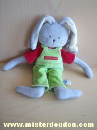 Sucre d orge Lapin Gris tshirt rouge salopette verte - Très bon état