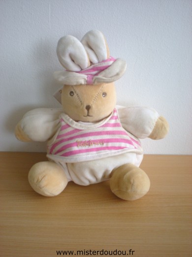 Takinou Lapin Beige tshirt rayé blanc rose - Bon état