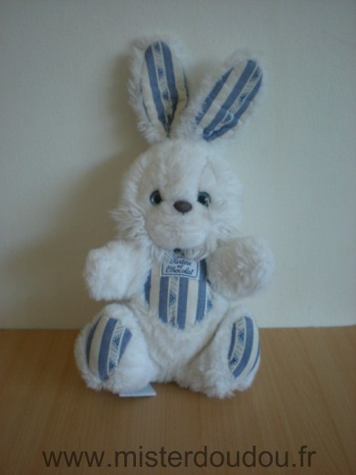 Lapin Peluche blanche tissus raye blanc bleu Tartine et chocolat