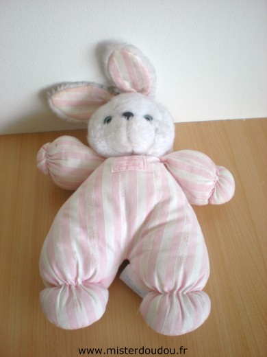 Lapin Rayé rose blanc tête en peluche blanche yeux bleus Tartine et chocolat
