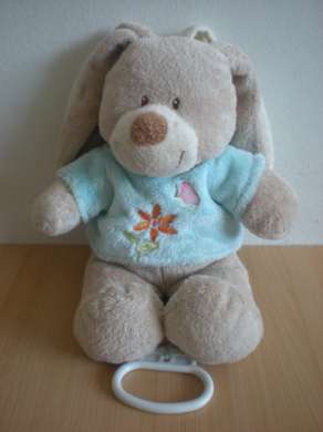 Lapin Beige tshirt bleu brodé fleur papillon Tex