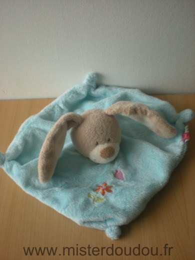 Lapin Bleu turquoise avec fleur et papillon brodés Tex