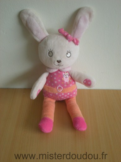 Lapin Rose orange blanc avec une chouette rose brodee Tex