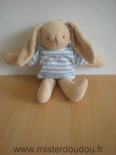 Trousselier Lapin Beige tshirt rayé bleu blanc - Très bon état
