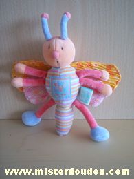 Libellule Orange rose mauve corp rayé ailes à motifs. Moulin roty