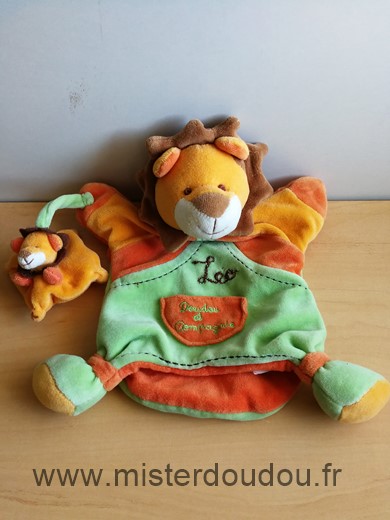 Doudou et compagnie Lion Orange vert jaune - Très bon état