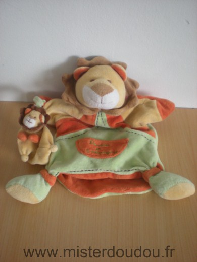 Doudou et compagnie Lion Vert jaune orange - Très bon état