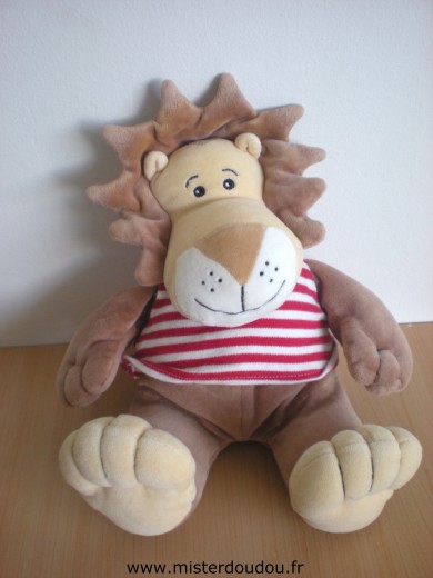 Nicotoy Lion Marron tshirt rayé rouge et blanc - Très bon état
