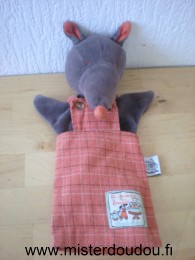 Moulin roty Loup Gris salopette orange la grande famille - Très bon état