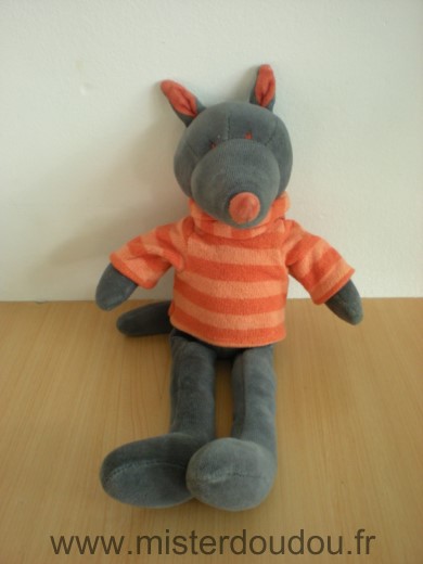 Moulin roty Loup Noir pull orange la grande famille - Très bon état