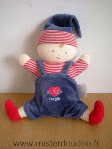 Corolle Lutin Bleu rouge raye coeur poissons - Très bon état