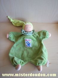 Kathe kruse Lutin Vert col vichy vert bonnet rayé jaune vert - Très bon état