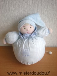Lutin Bleu clair petits carrés bleus bonnet bleu Moulin roty