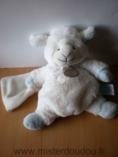 Doudou et compagnie Mouton Blanc bleu mouchoir blanc - Très bon état