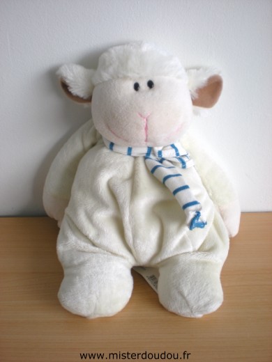 Mouton Ecru echarpe rayé blanc bleu Monoprix