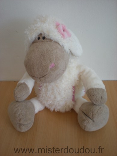 Nici Mouton Blanc marron fleur rose - Très bon état