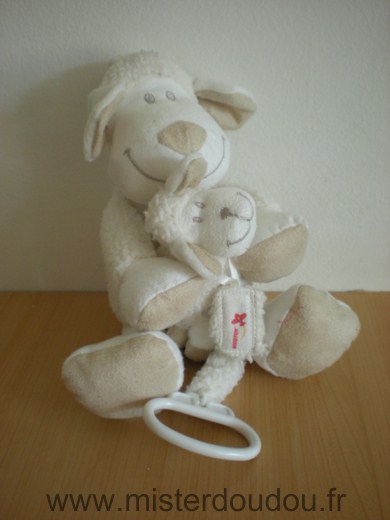 Nicotoy Mouton Blanc beige tenant bebe mouton blanc - Très bon état