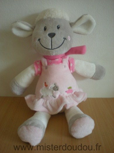 Nicotoy Mouton Gris blanc robe rose - Très bon état