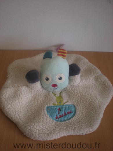 Pommette Mouton Rond blanc bleu motif doudou lapin - Bon état