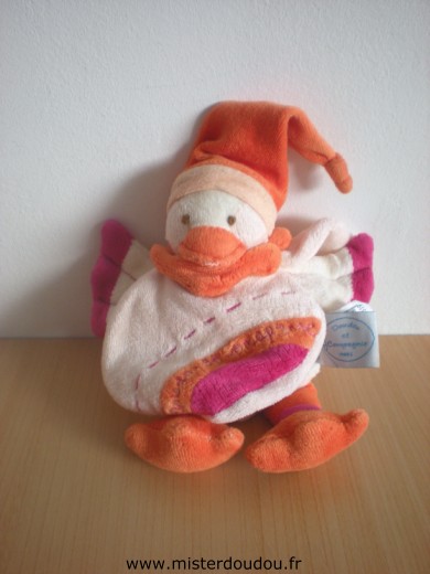 Oiseau Ecru orange rose brodé banjo Doudou et compagnie