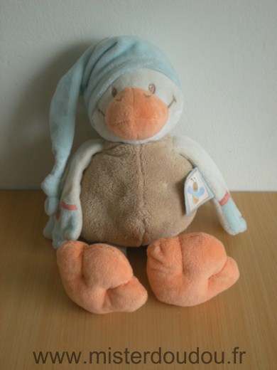 Nattou Oiseau Canard ou oiseau beige bonnet bleu - Très bon état