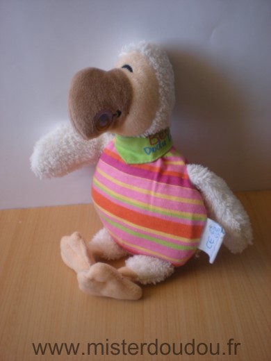 Wally plush Oiseau Blanc rayures orange rose jaune foulard vert bebe dodu dodo - Très bon état
