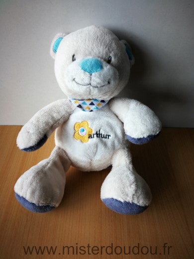 Arthur et lola Ours Arthur gris bleu fleur jaune - Très bon état
