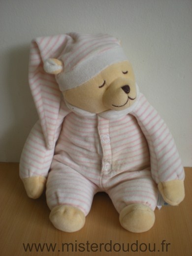 Babiage Ours Raye rose blanc - Très bon état