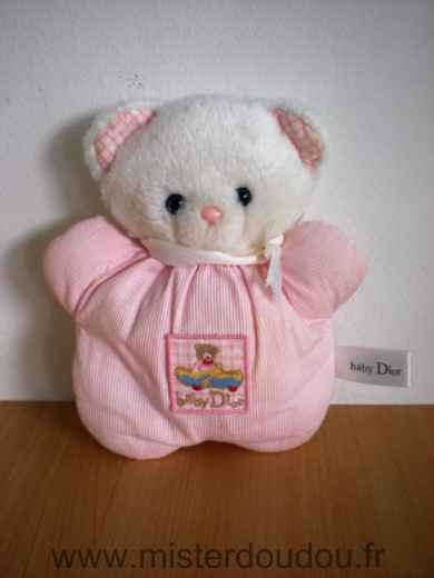 Baby dior Ours Rose tete peluche blanche - Très bon état