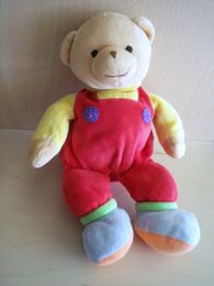 Ours Beige jaune salopette rouge Baby gund