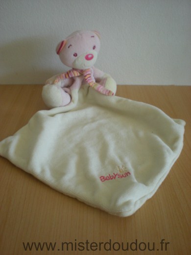 Baby sun Ours Rose mouchoir blanc - Très bon état