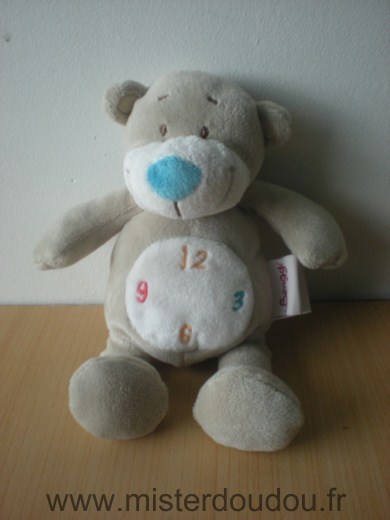 Bengy Ours Beige blanc nez bleu chiffres 3 6 9 12 - Très bon état