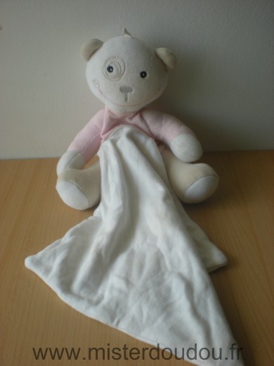 Berlingot Ours Rose beige mouchoir blanc - Très bon état