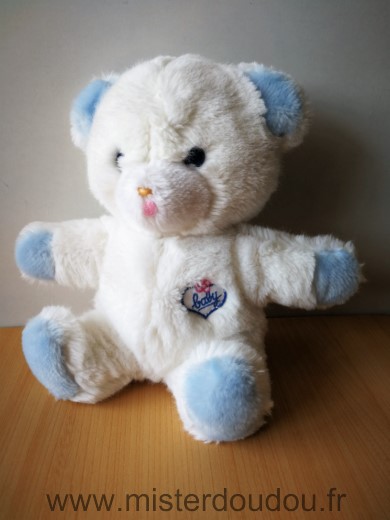 Boulgom Ours Blanc bleu coeur baby yeux bleus - Très bon état