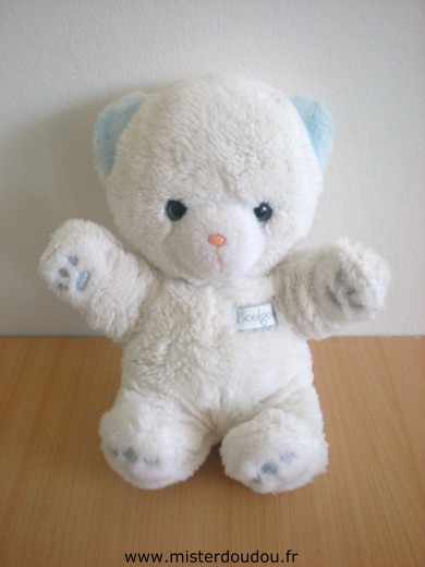 Boulgom Ours Blanc bleu en peluche - Très bon état