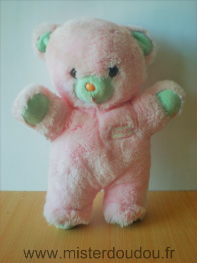 Boulgom Ours Peluche rose vert - Très bon état